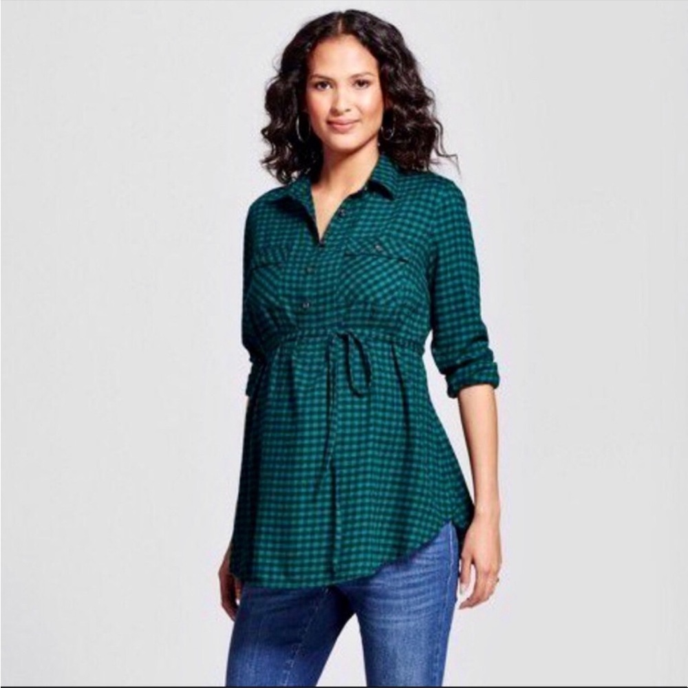 Isabel Maternity Flannel Green Plaid Shirt Size  Small